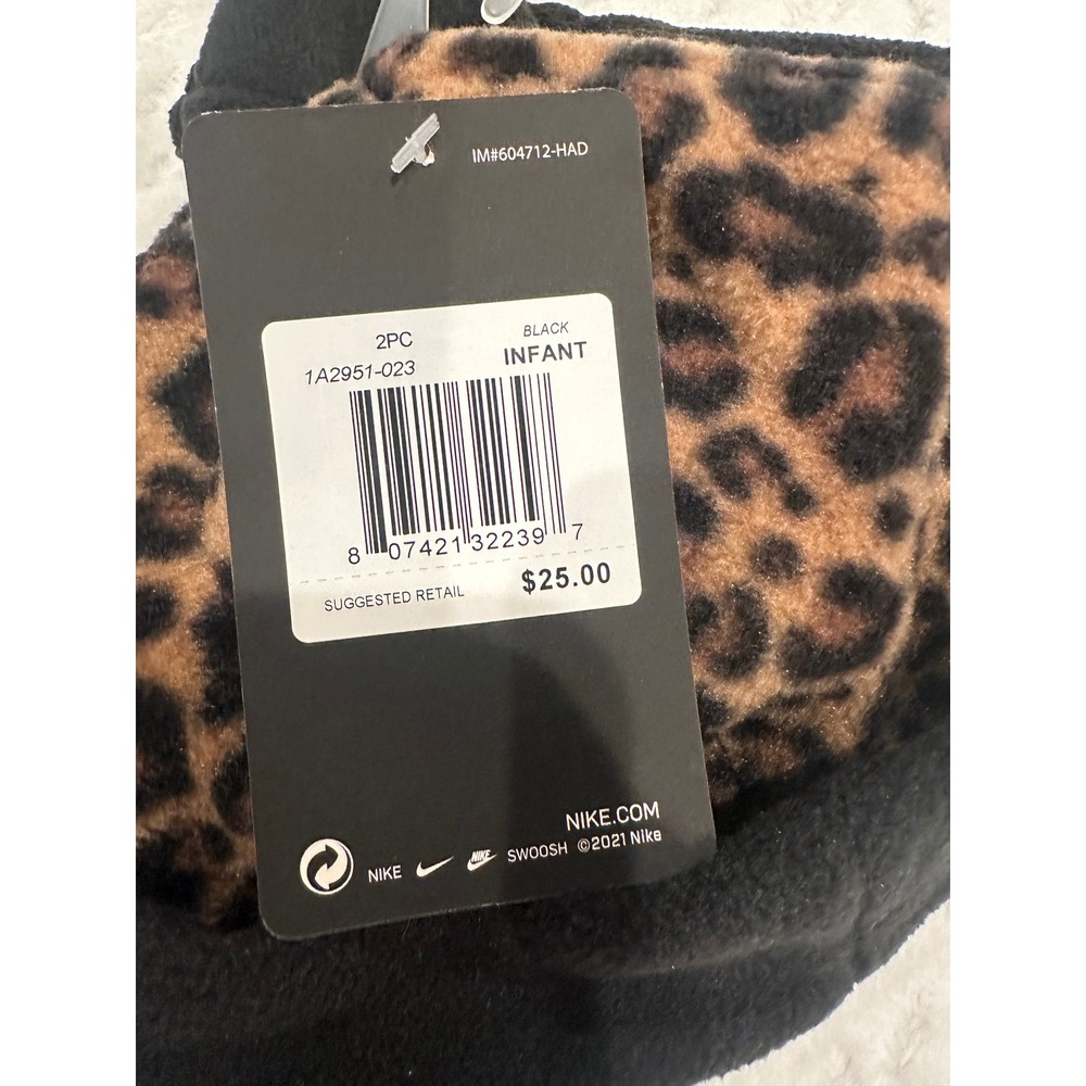 Nike Infant Fleece Trapper Hat and Mittens Set Leopard Print Black 2951-023 - Picture 5 of 5